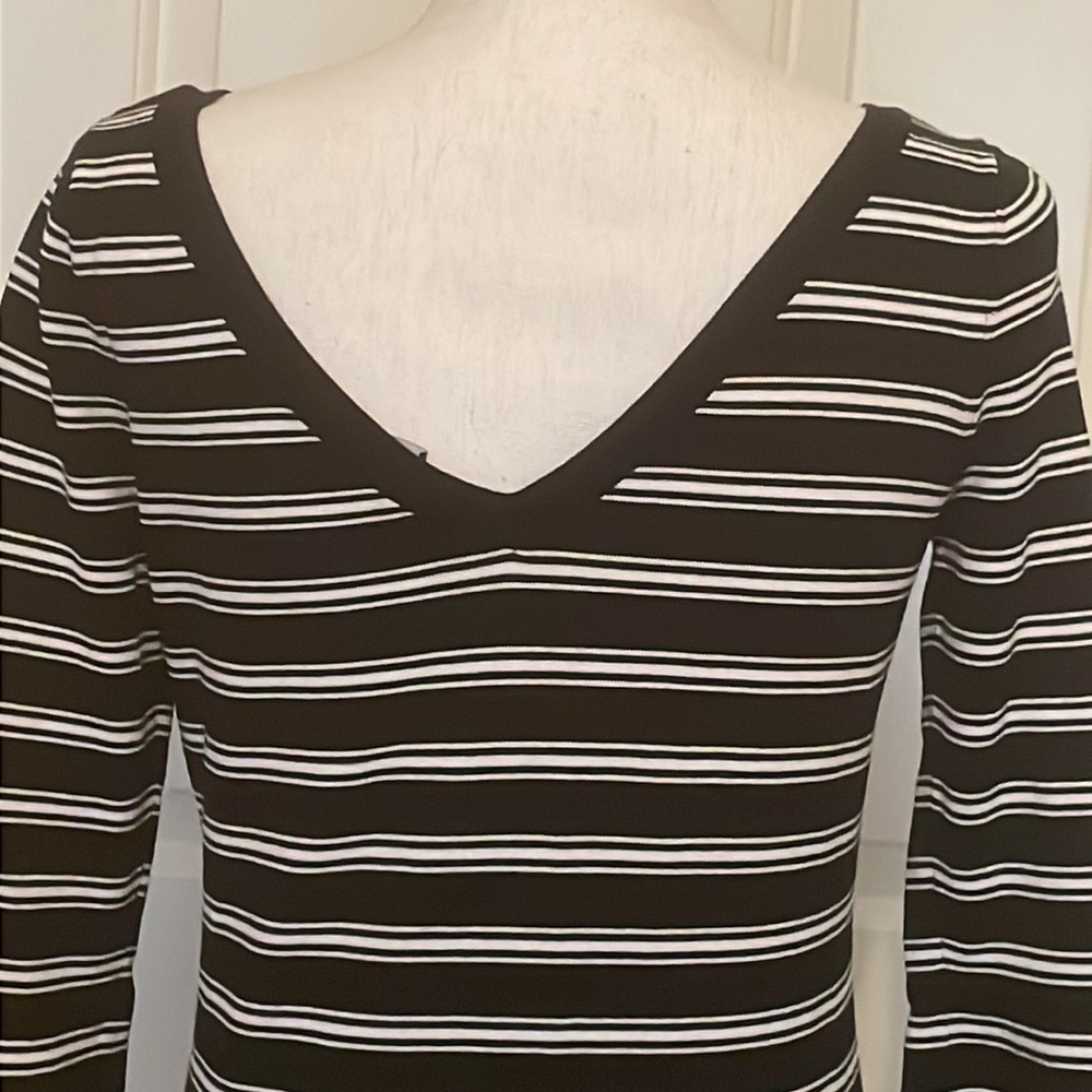 White House Black Market Black & White Striped Top w/ Bell Sleeves - Picture 6 of 8